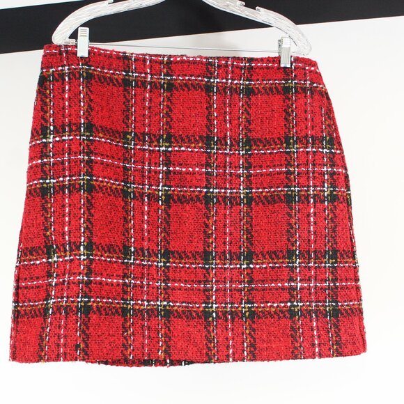 LOFT Dresses & Skirts - LOFT Red Plaid Tweed Mini Skirt NWT Size‎ 14